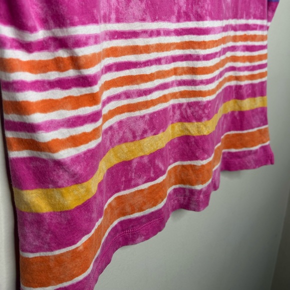 Lauren Ralph Lauren Colorful Pink Cotton Short Sleeve Multicolor Striped Shirt M - Picture 6 of 10